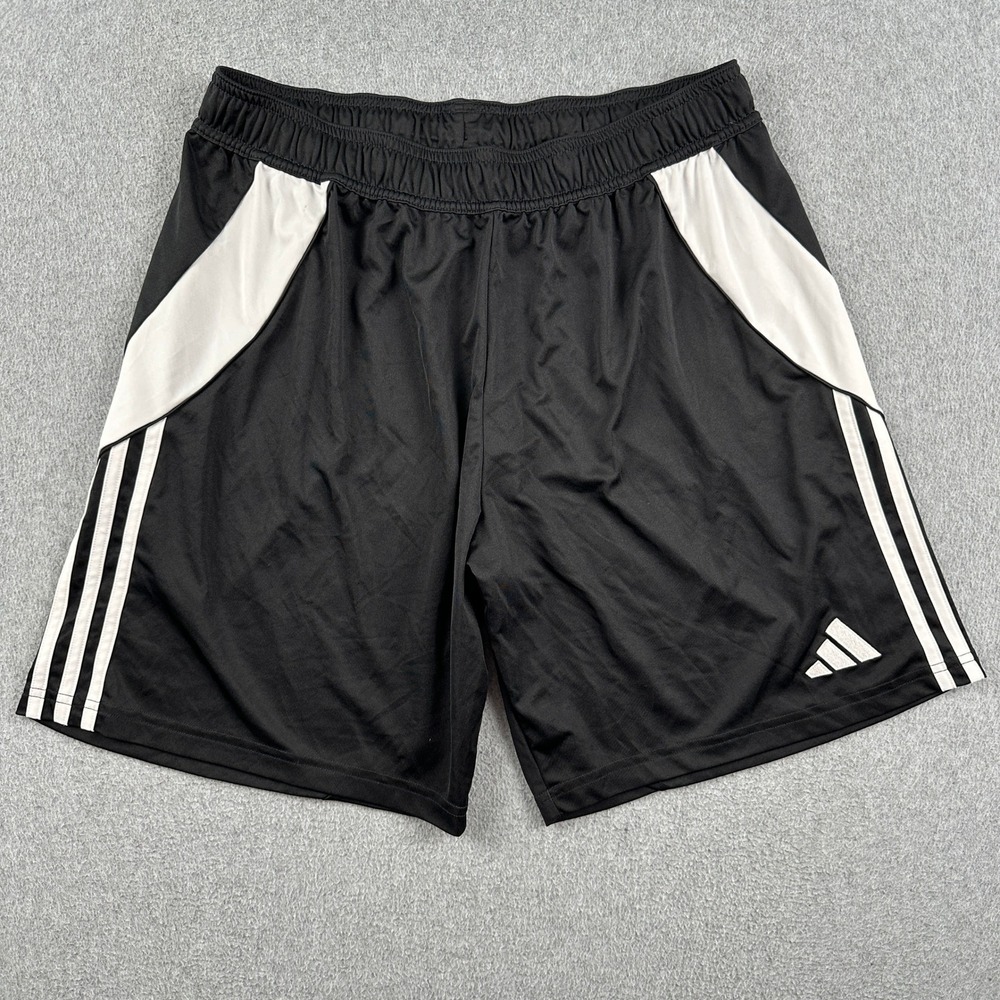 Adidas Shorts Mens Large Black White 3-Stripe Soccer Activewear Athletic Gym